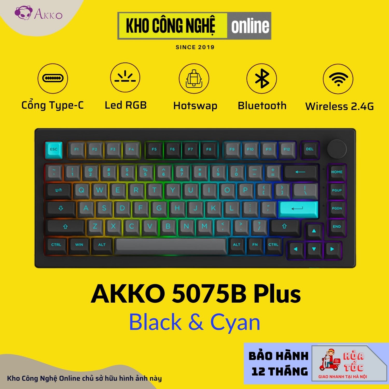Bàn phím cơ AKKO 5075B Plus Blue on White (Multi-modes / RGB / Hotswap / Gasket mount)