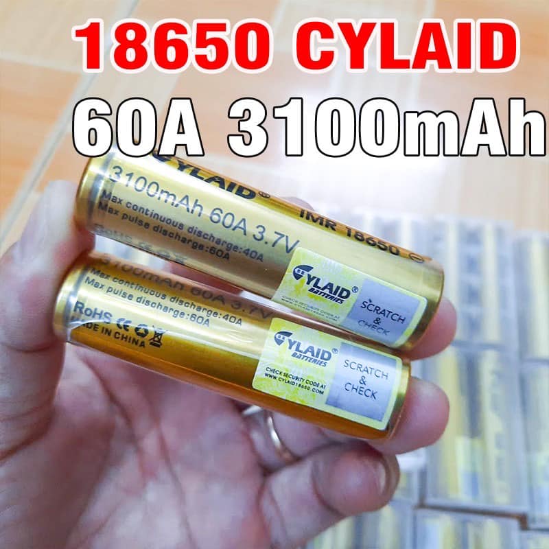 Cell pin 18650 cylaid 3.7v dung lượng cao 3100mAh dòng xả 60A   A