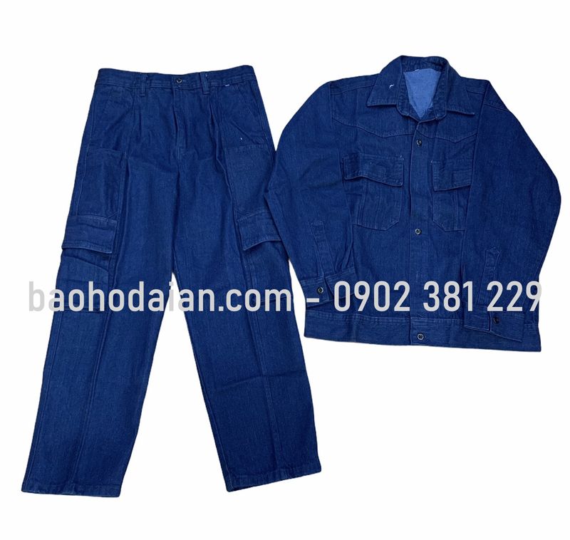 Quần áo jean điện lực, thợ hàn màu xanh đen vải tốt