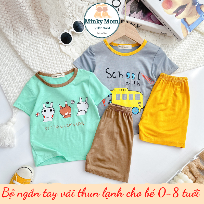 [0-8 tuổi] Bộ Cộc Tay Minky Mom Vải Thun Lạnh Mềm Mát Mịn, Cổ Tròn Phối Màu Dễ Thương, Thiết Kế Mới Hiện Đại 2023, Cho Bé Trai, Bé Gái Mặc Đi Chơi Đi Học Mã: TN-IN159