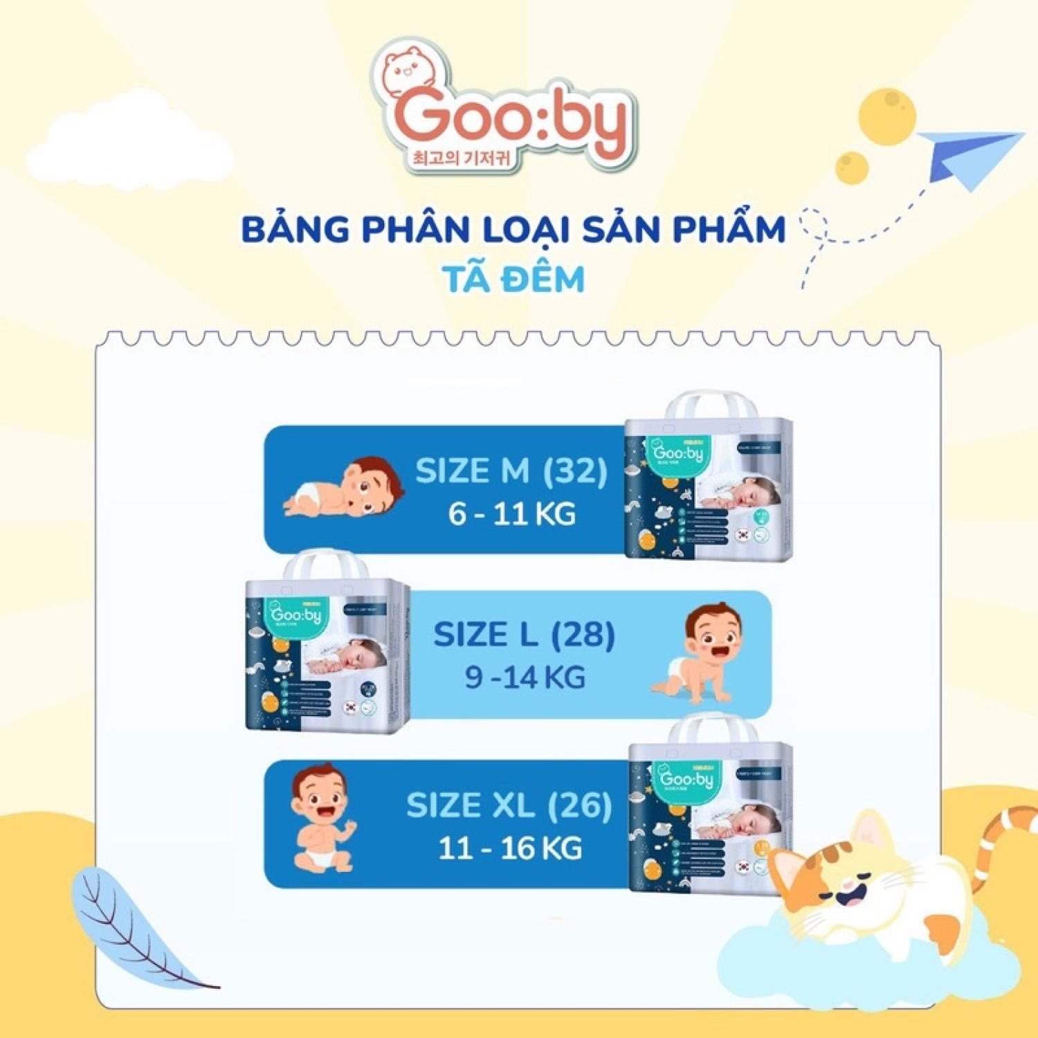 Bỉm mẫu dùng thử Tã/bỉm Gooby Premium ( Bỉm Gooby Đêm ) Siêu mềm mại, siêu thấm hút, an toàn size M/L/XL  cho bé 6- 16kg