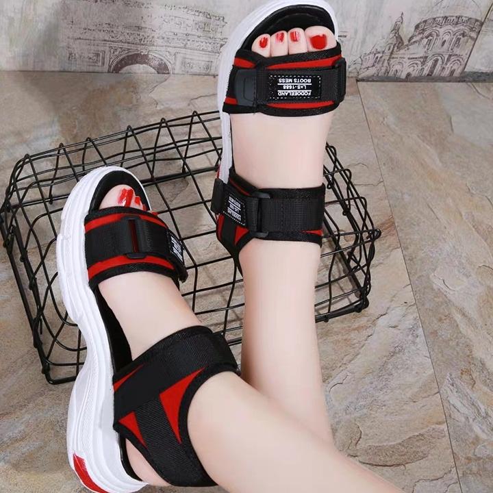 SANDAL NỮ ĐẾ BÁNH MỲ ĐEN ĐỎ