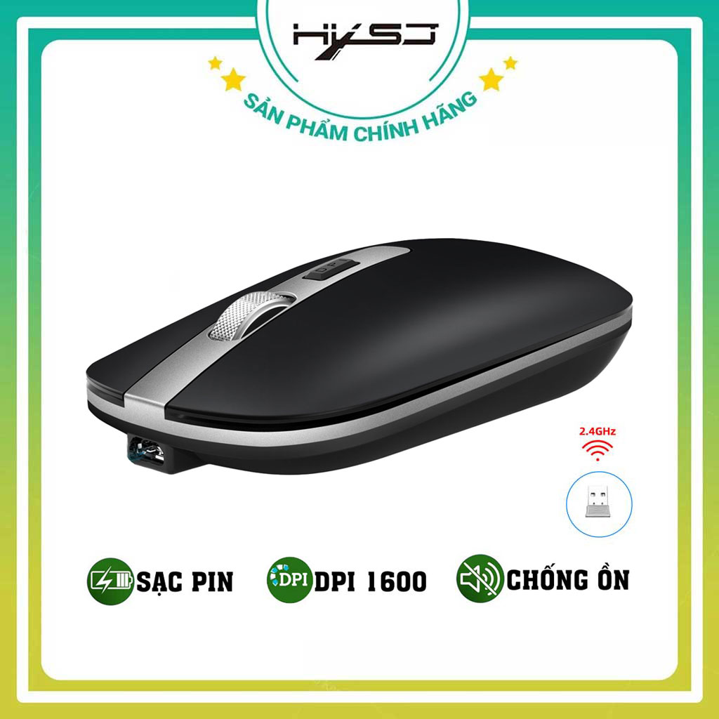Chuột không dây HXSJ M30 chống ồn sạc điện wireless 2.4Ghz DPI 1600 dùng cho pc, laptop, tivi - Hàng chính hãng