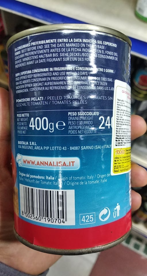Cà chua bóc vỏ sẵn pelati Annalisa 400g