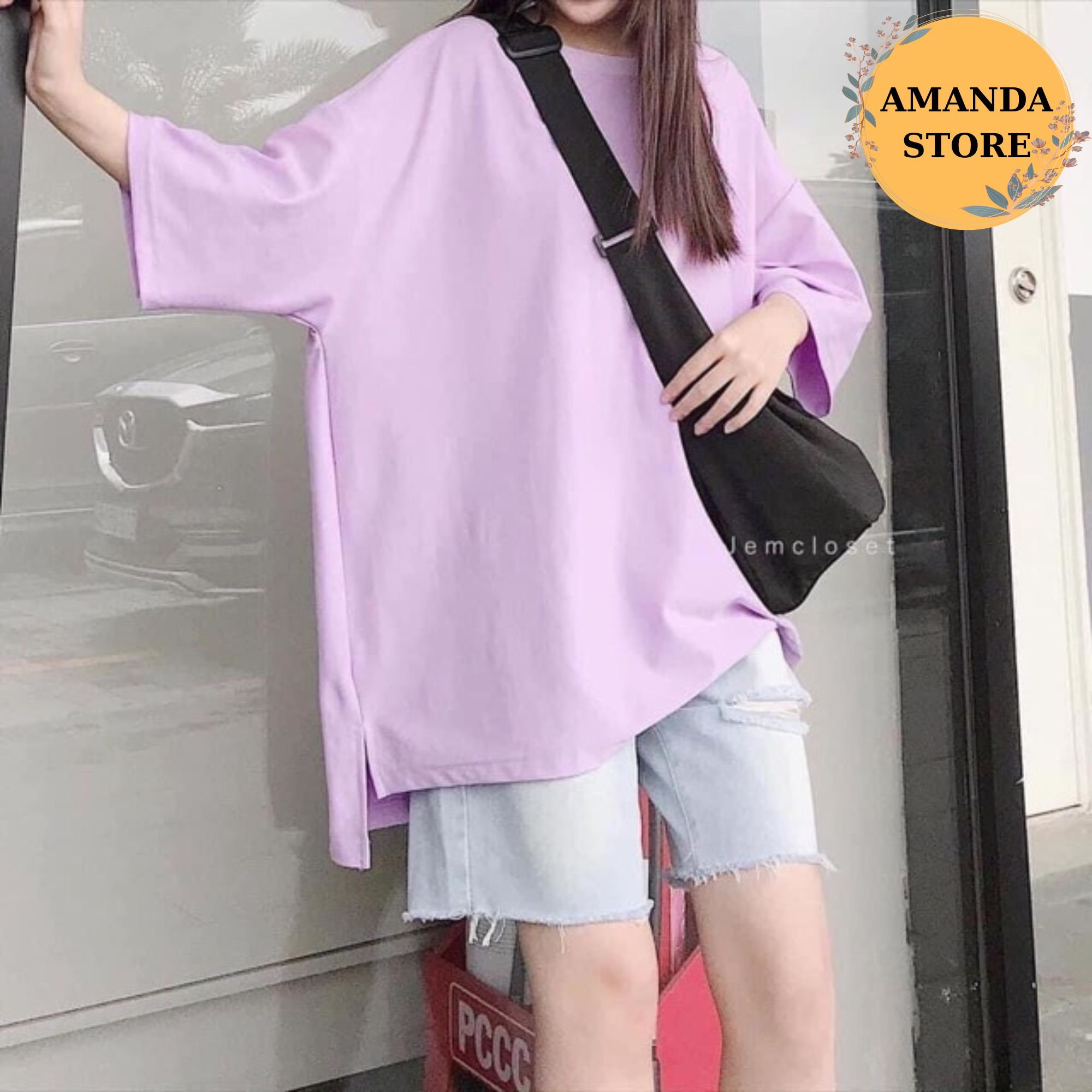 Áo thun tay lỡ dáng rộng cotton mịn unisex - tee basic xẻ tà freesize