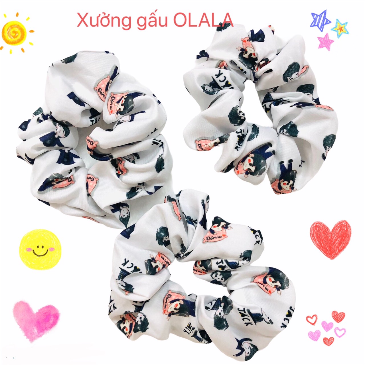 Cột tóc vải Scrunchies Họa Tiết Dễ Thương