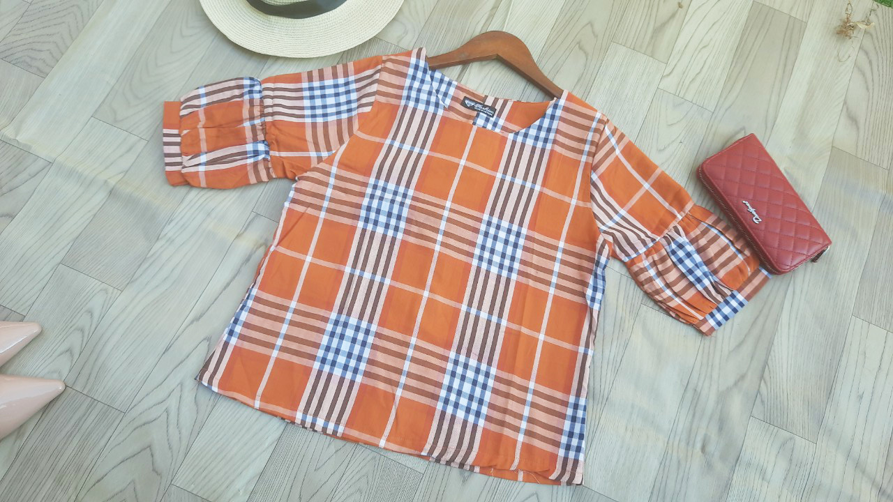 Áo sơ mi công sở nữ linen cổ tròn tay phồng