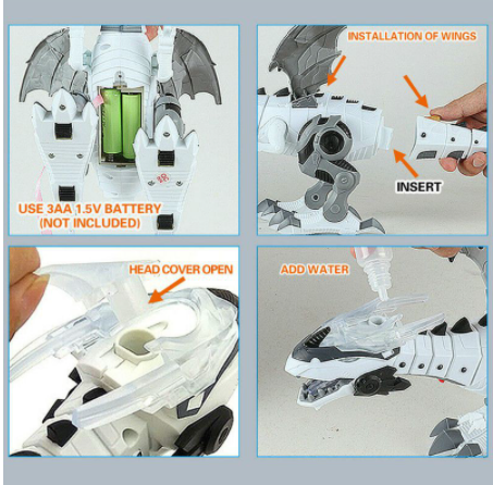 Đồ chơi Khủng Long Robot Phun Nước Lửa Điện cho bé trai có Pin