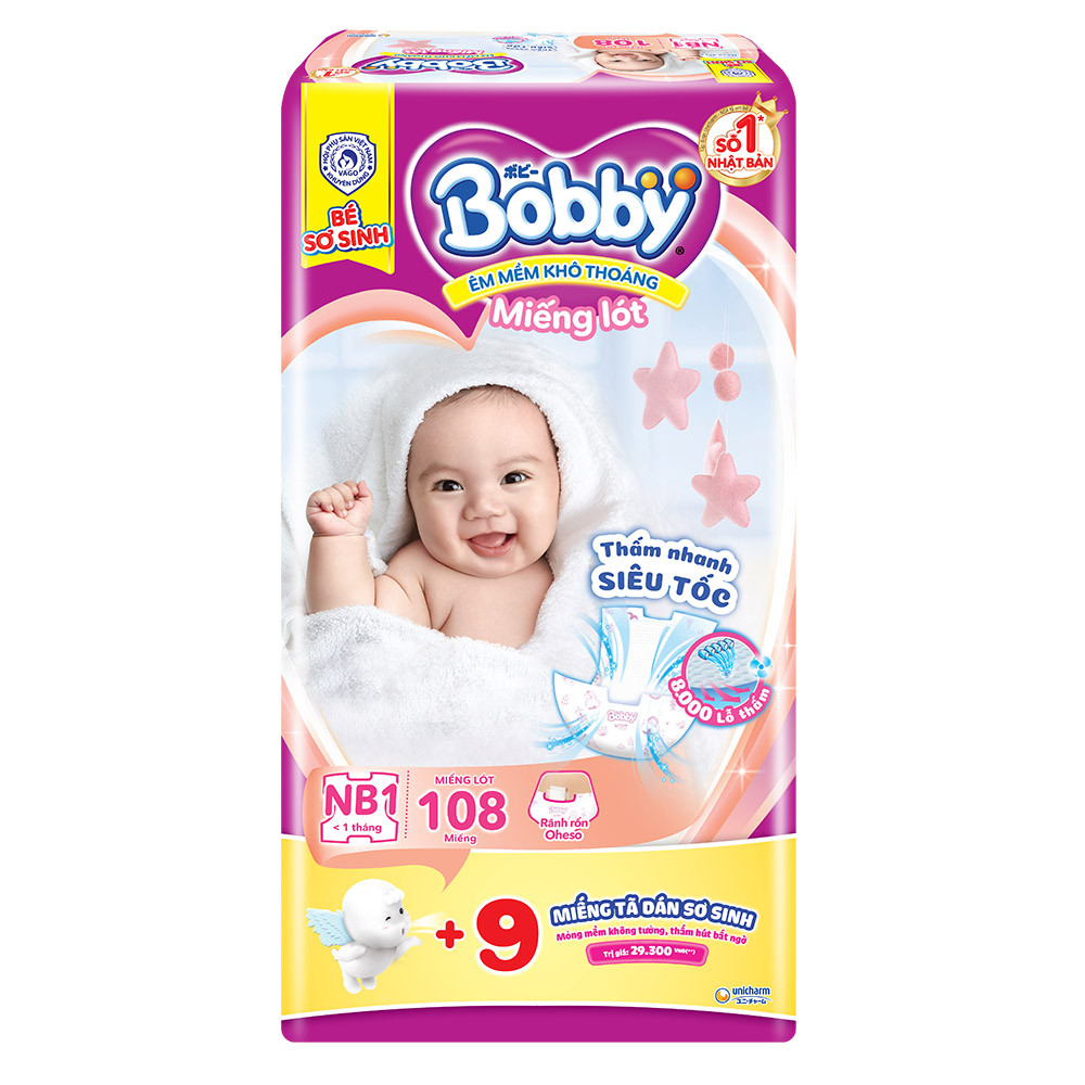 Tã lót Bobby size Newborn 1 108 + 9 miếng (dưới 5kg)