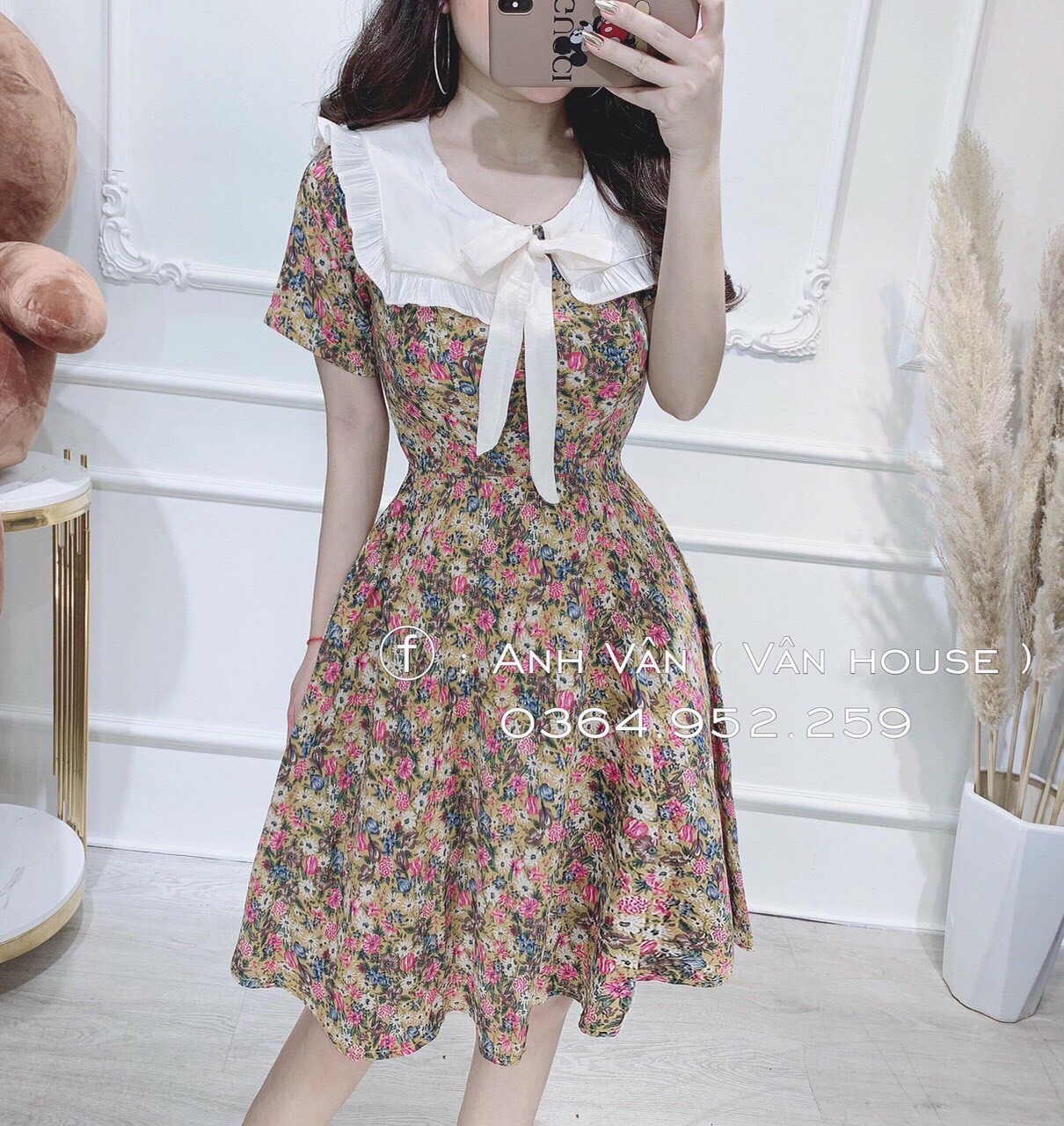[HCM]Đầm voan hoa nữ cổ bèo dịu dàng mềm mại