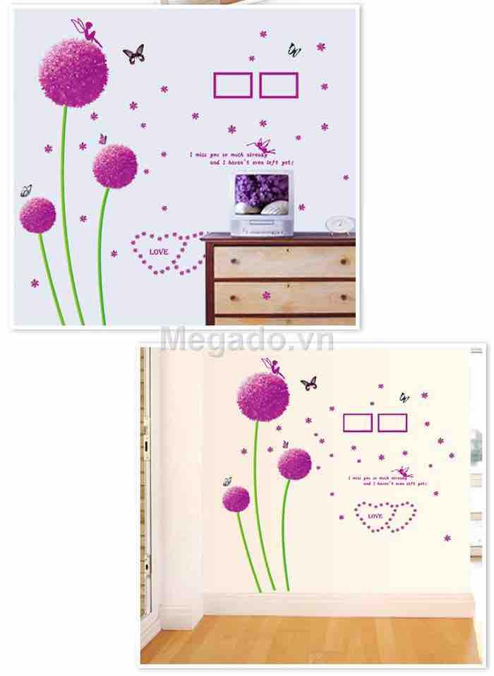 Decal tranh dán tường bồ công anh tím