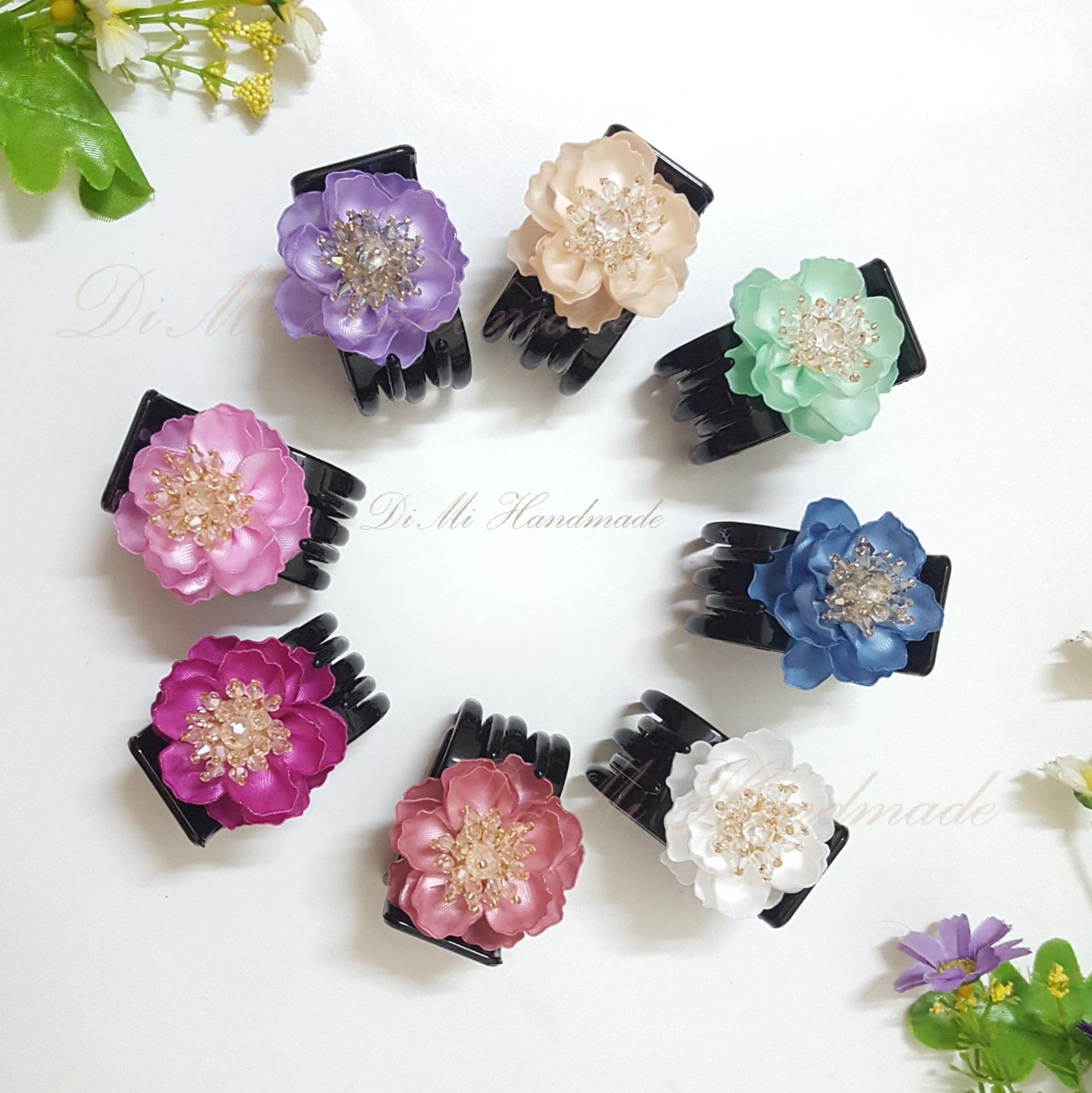 Kẹp tóc hoa handmade, kẹp càng cua 5 răng (DiMi-07)