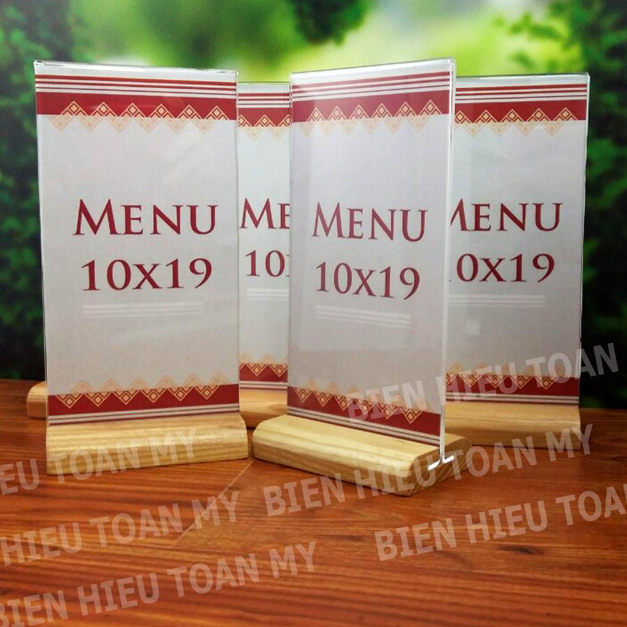 Kệ menu standee  mica đế gỗ kích thước 10x19