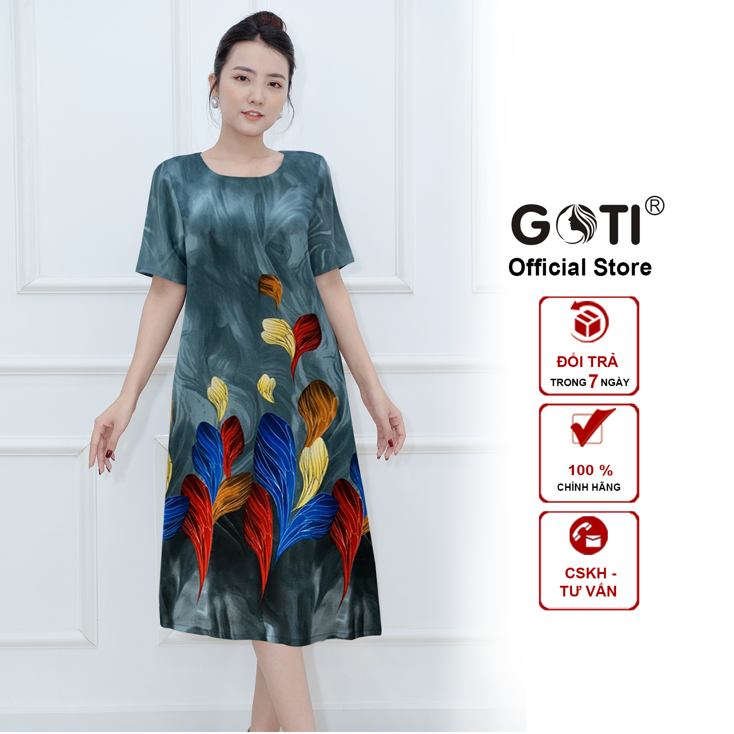 Goti-dress designs suông silk for the shark style dress suông bigsize printing flower dedicated the mother U50-fashion middle-aged 3347 3361 3336