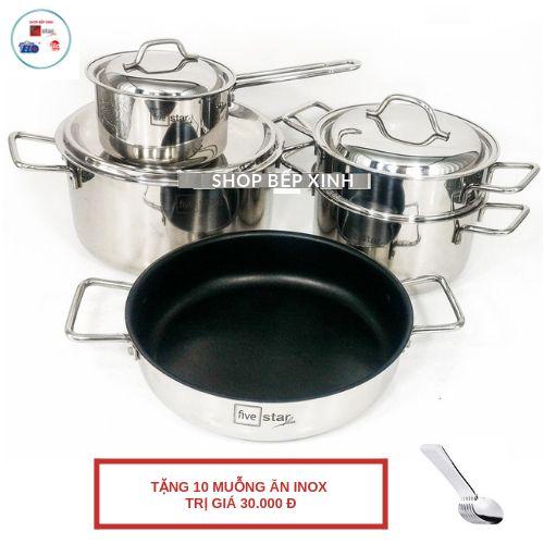 Bộ nồi xửng hấp inox 304 Fivestar đun từ nắp inox tặng 10 muỗng ăn inox