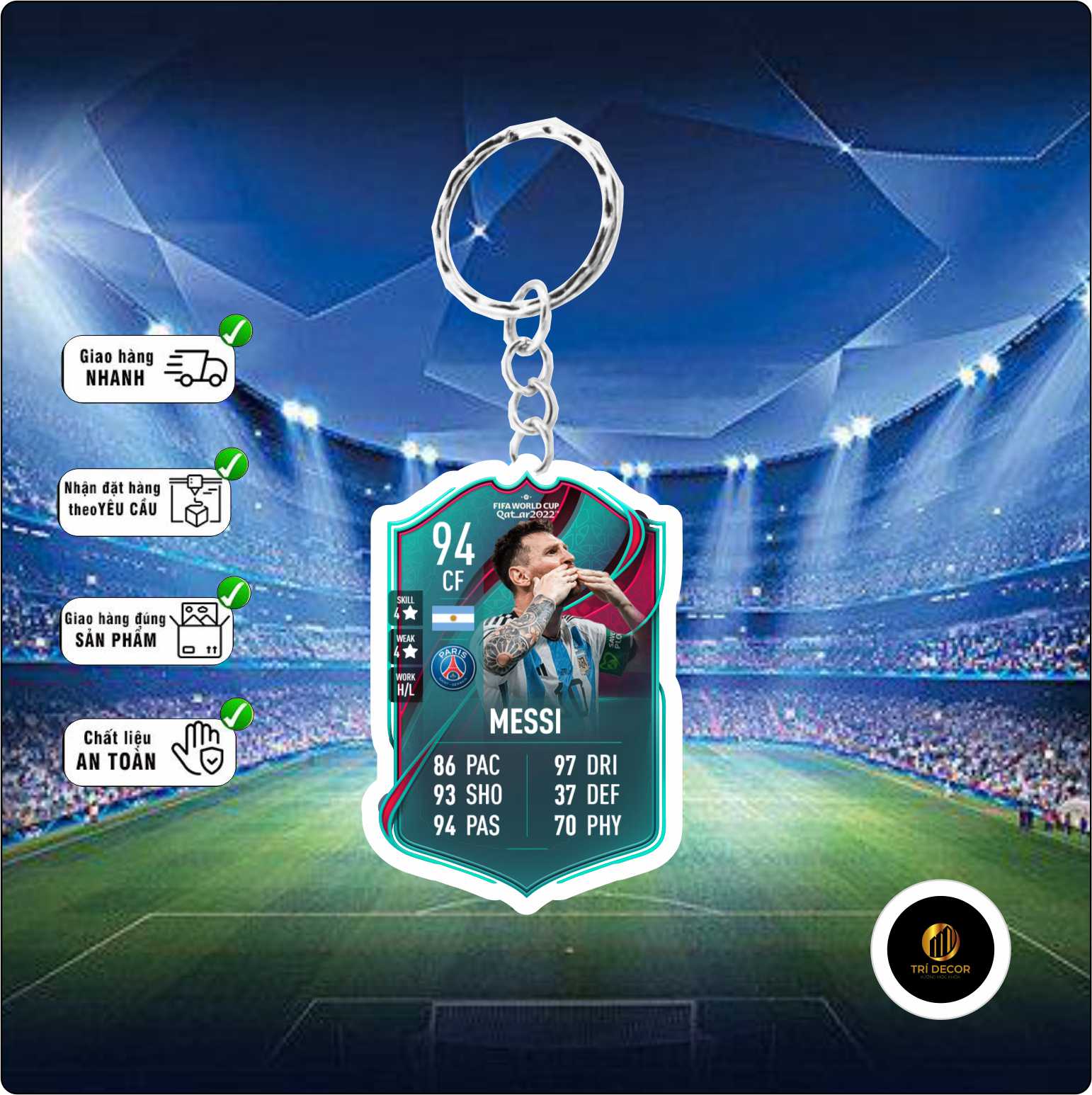 Móc khóa cầu thủ bóng đá messi - móc khóa mica trí decor