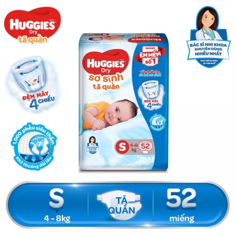 Tã/bỉm quần sơ sinh huggies s52 - gói 52 miếng