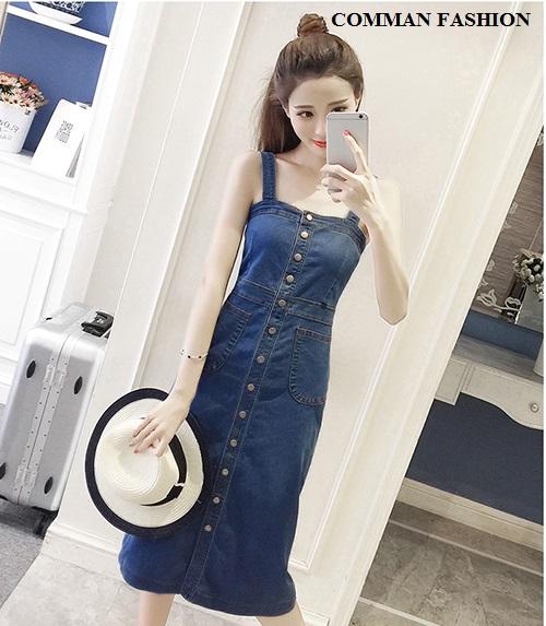 CAO CẤP Yếm Jean Nữ Cài Nút Dọc 3862