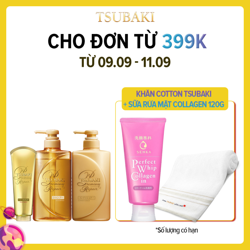 Bộ ba dầu gội - dầu xả - kem xả phục hồi ngăn rụng tóc Tsubaki Premium Repair