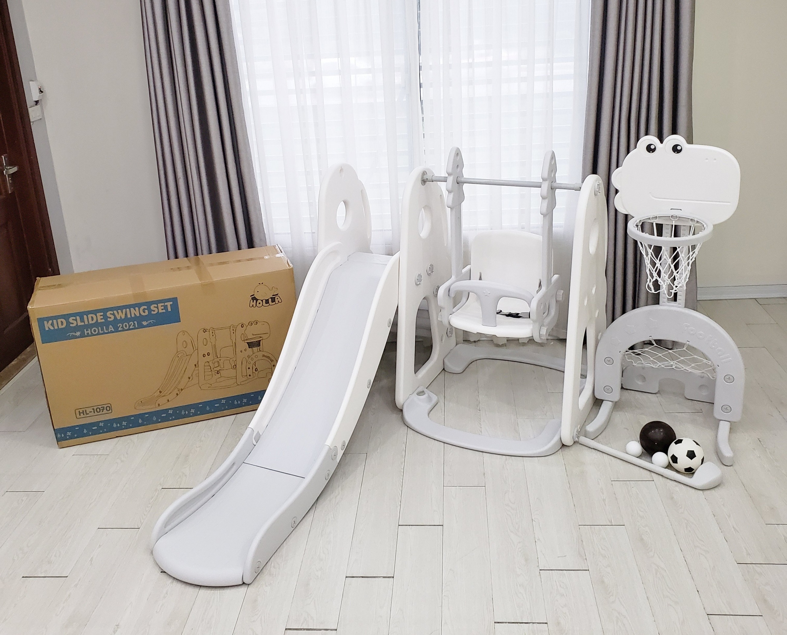 Cầu trượt xích đu, cột bóng rổ Hola 5in1