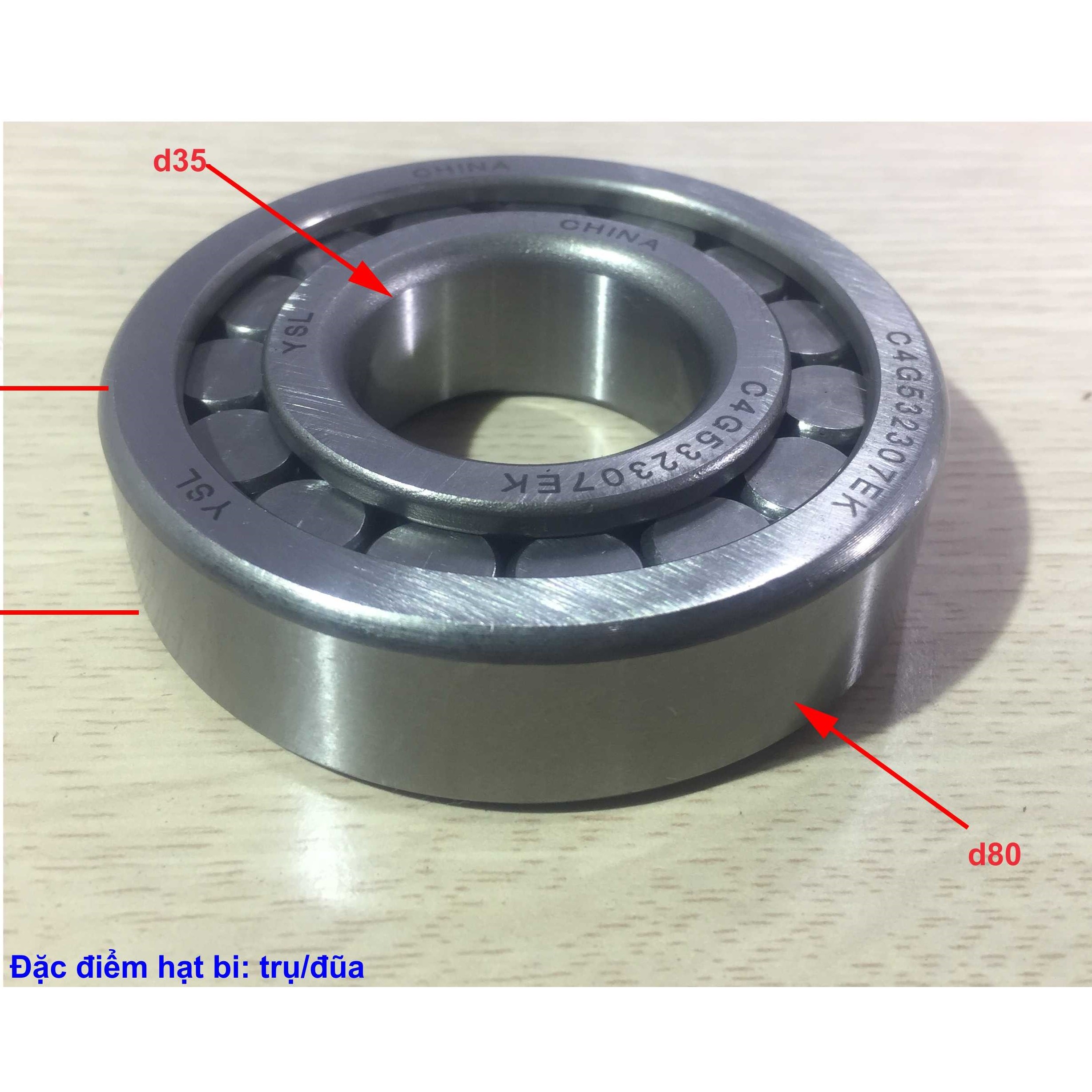 Vòng bi xe tải (bạc đạn), Mã số 532307(NJ307EV/C9YB2). Kích thước F35xF80x21, tải TB, bi đũa, ca tụt