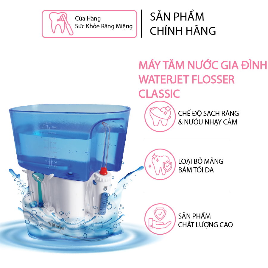 Máy tăm nước gia đình waterjet flosser classic nhỏ gọn tiện lợi hỗ trợ loại bỏ mảng bám vệ sinh răng miệng