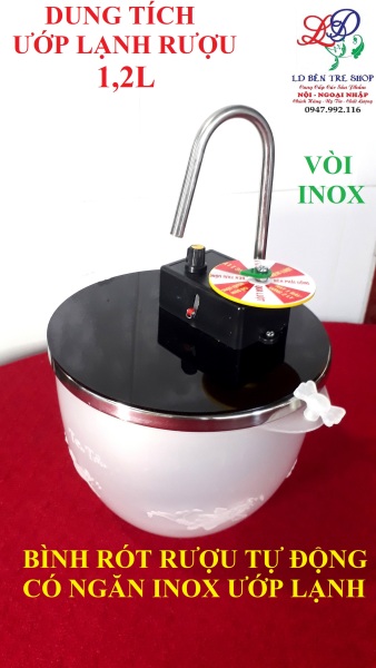 Bình rót ruợu tự động có ngăn Inox ướp lạnh ruợu dung tích 1,2L vòi Inox trang trí Bàn xoay Ăn nhậu - Hot nhất thị trường (tặng cáp sạc Micro USB) Mã TUL02