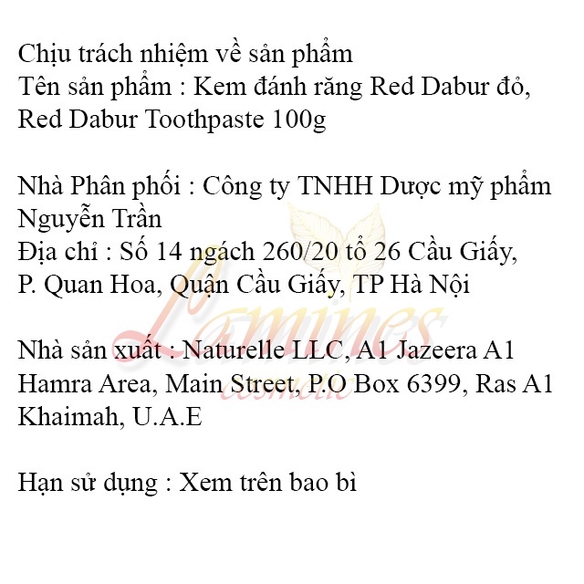 [Chính Hãng] Kem Đánh Răng Thảo Thiên Nhiên Red Dabur 100g
