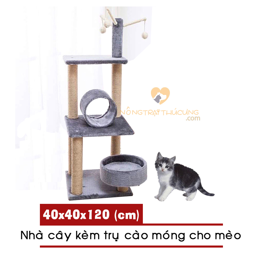 Cat Tree - Nhà Cây Kèm Trụ Cào Móng Cho Mèo- (40x40x120cm) - [Nông Trại Thú Cưng]