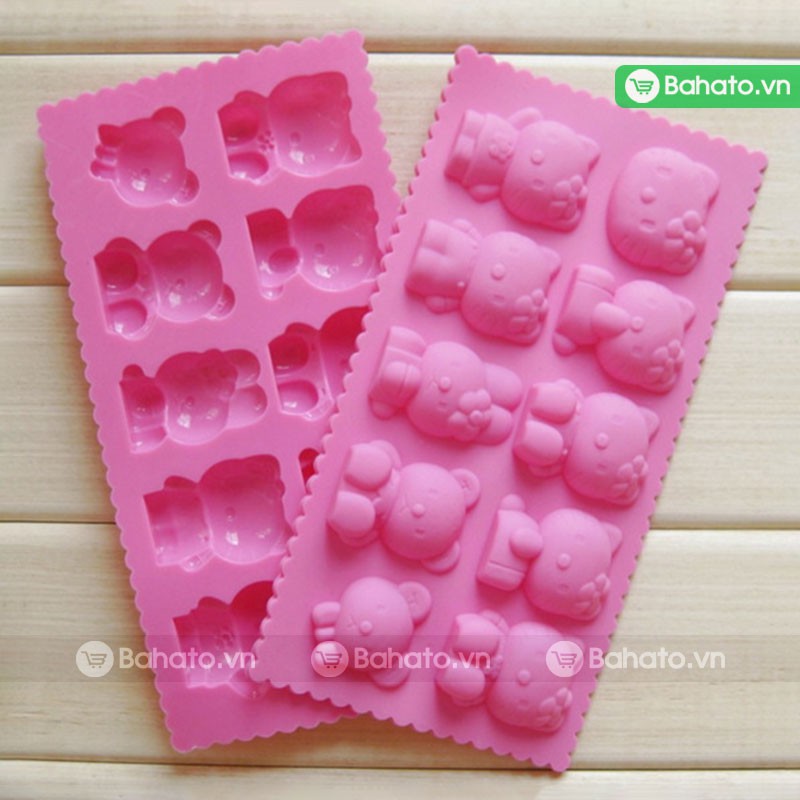 Khuôn silicon socola 10 con mèo kitty gấu thỏ