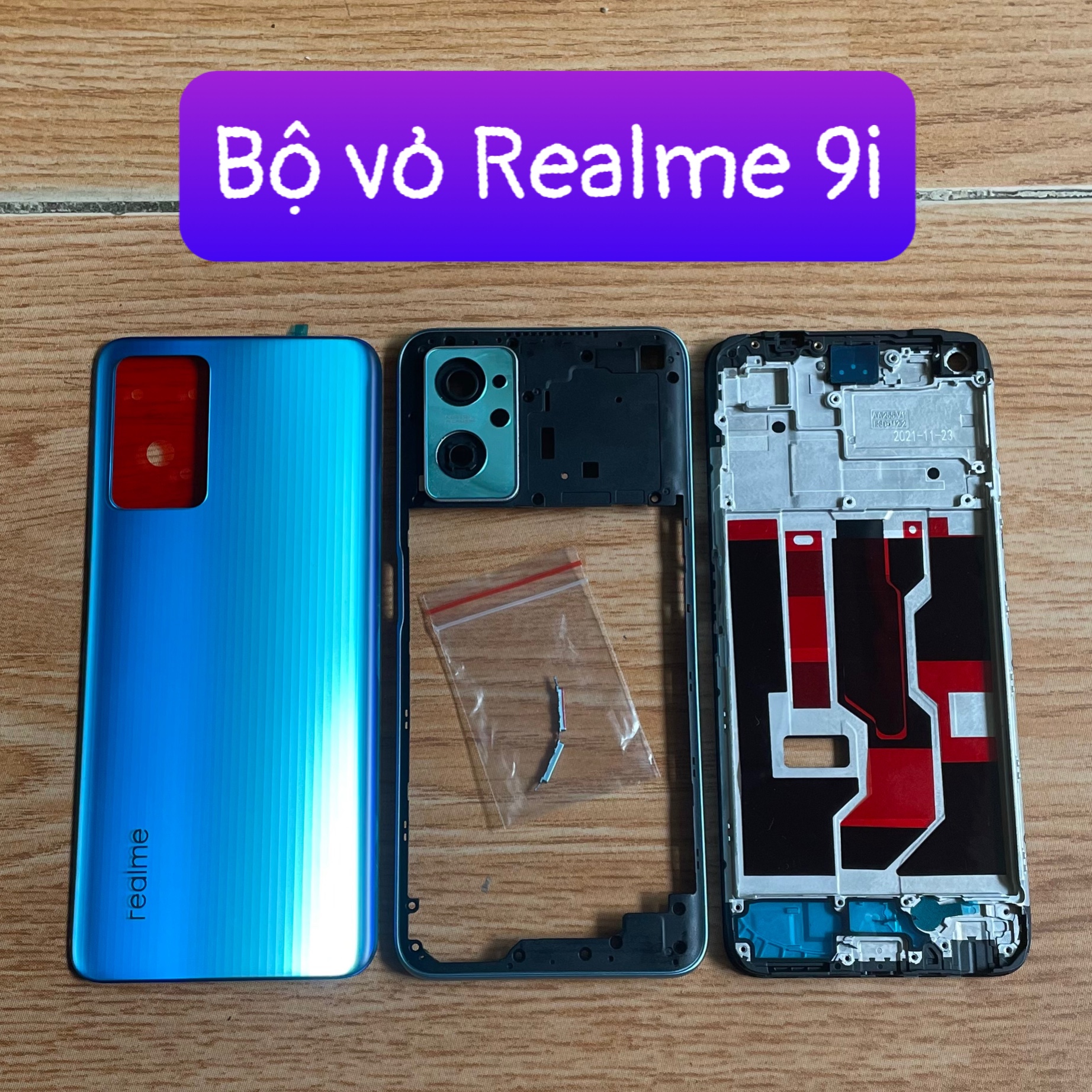 bộ vỏ Realme 9i , kèm nút bấm, kèm kính camera