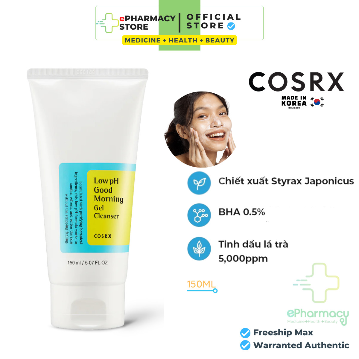 Sữa Rửa Mặt Cosrx Low pH Good Morning Gel Cleanser - Gel rửa mặt Cosrx Korea dịu nhẹ 150ml