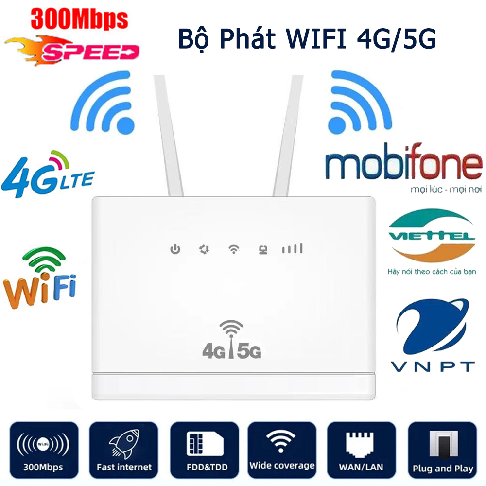 Lắp thẻ SIM để sử dụng WIFI,Bộ Phát Wifi Từ Sim 4g/5g LTE 4G CPE tốc độ 300Mbps 3 Cổng Lan , Kết Nối 32 Thiết Bị