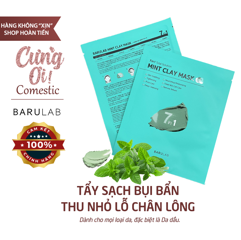 [Chính Hãng - Date Mới 2023] Mặt Nạ Đất Sét Barulab Mint Clay Mask 7in1