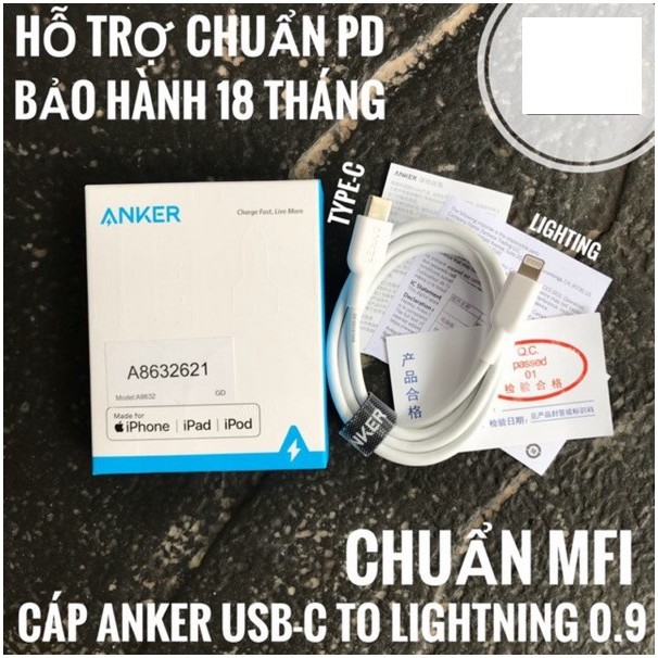 Cáp Chứng nhận MFI Anker PowerLine II USB-C to Lightning 0.9m -