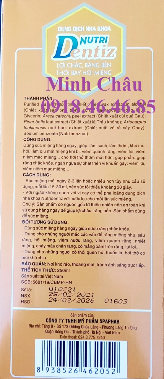 [HCM]Dd Nha Khoa Nutri Dentiz 250Ml Spaphar