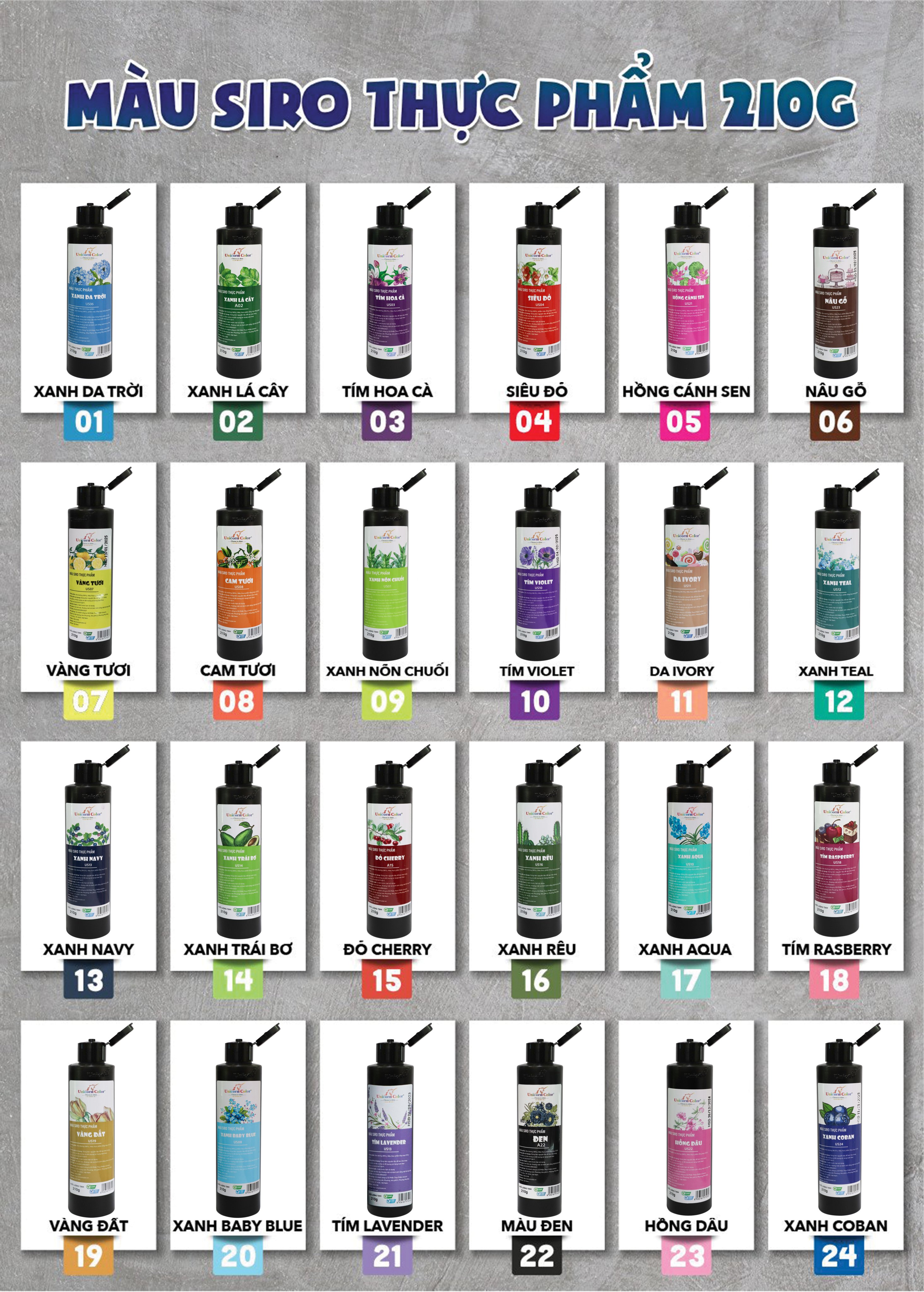 Unicorn Food Coloring 24 Bottle Colors (210g)