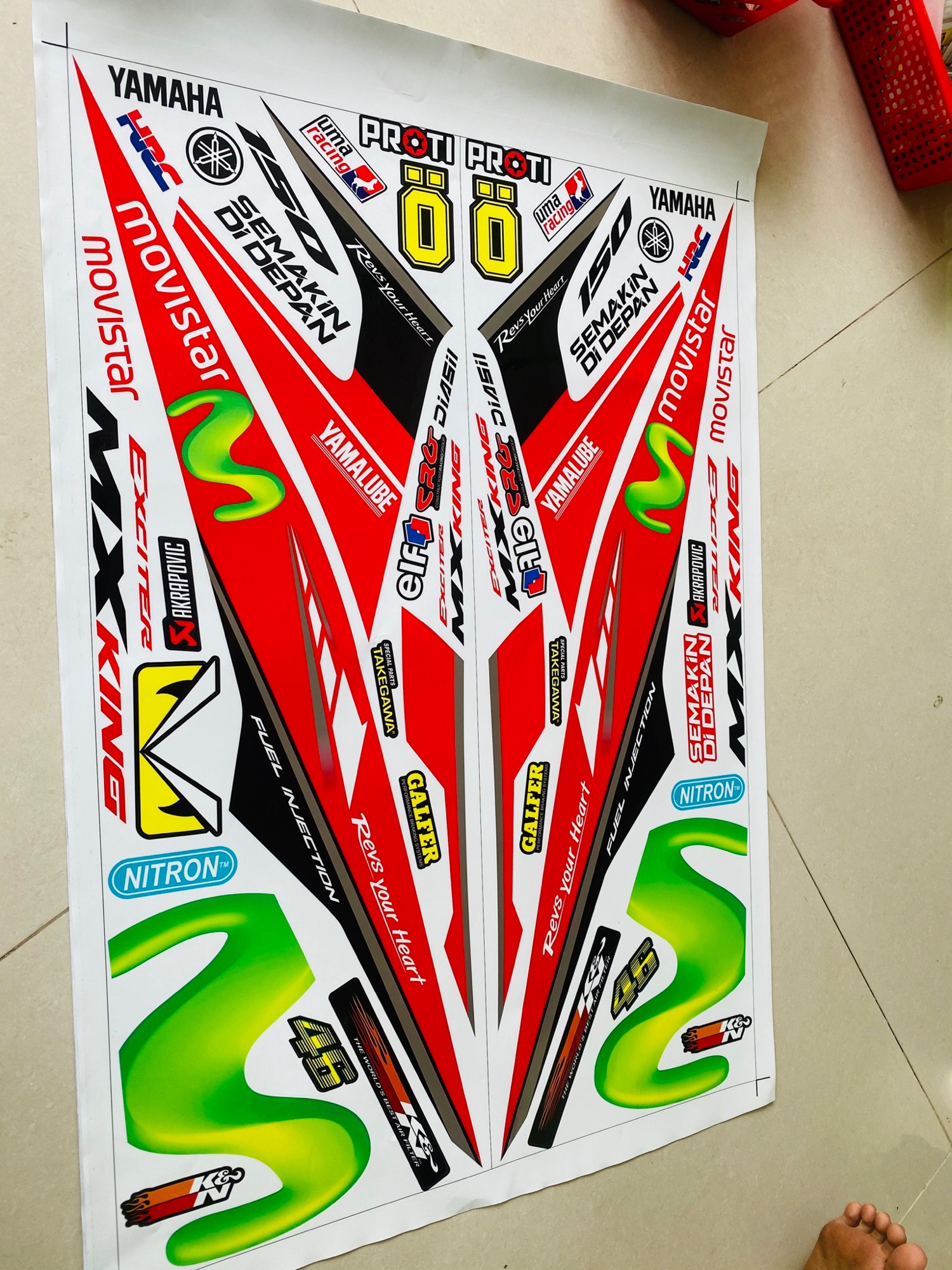 Tem rời exciter 150 Movistar trắng đỏ