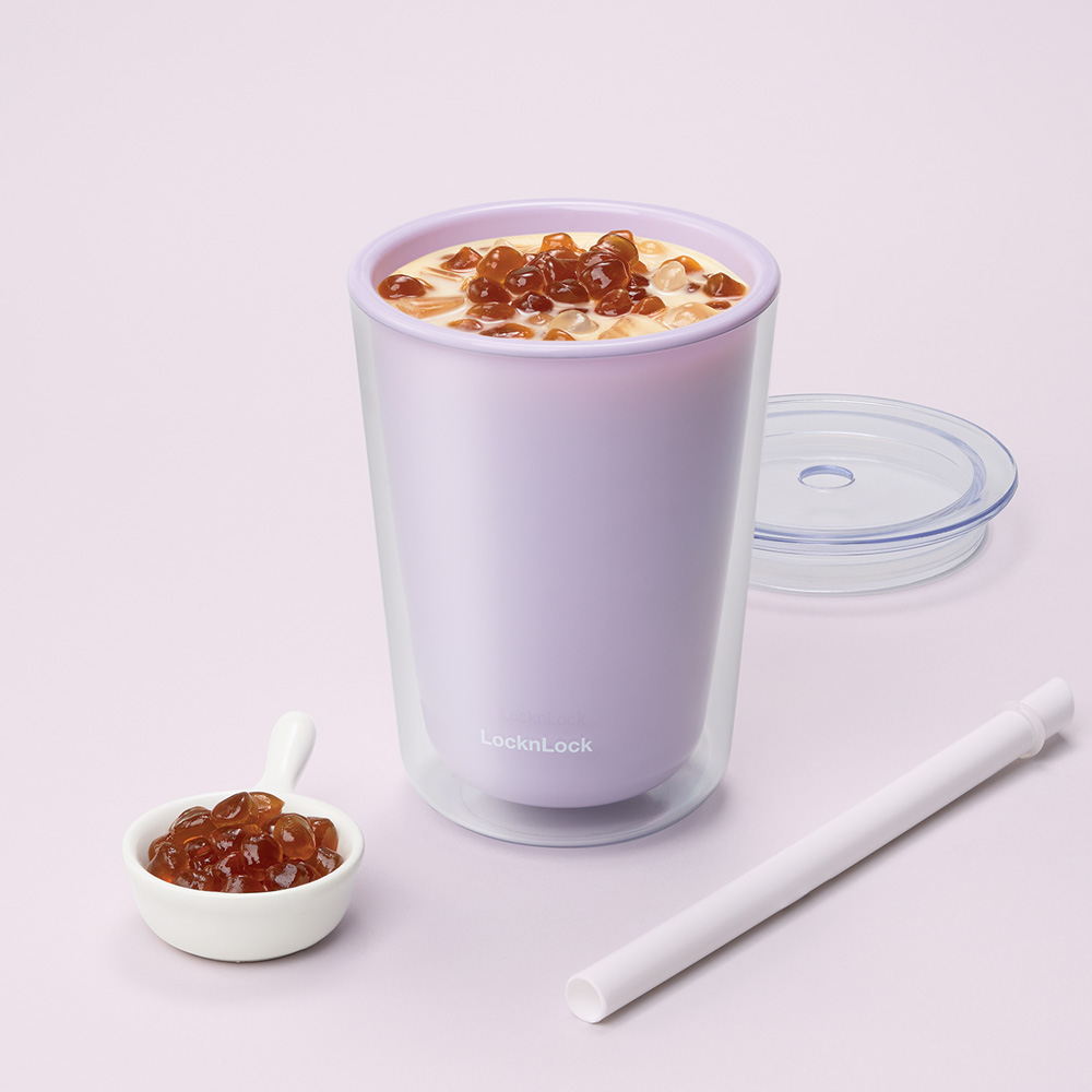 Ly nhựa 2 lớp uống trà sữa Lock&Lock Bubble Tea Cold Cup HAP529 - 3 màu - 720ml - ống hút lớn, hai lớp chống đổ mồ hôi