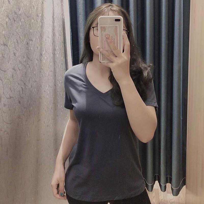 Áo Thun Nữ Cổ Tim Chất Liệu Cotton Co Giãn Tốt