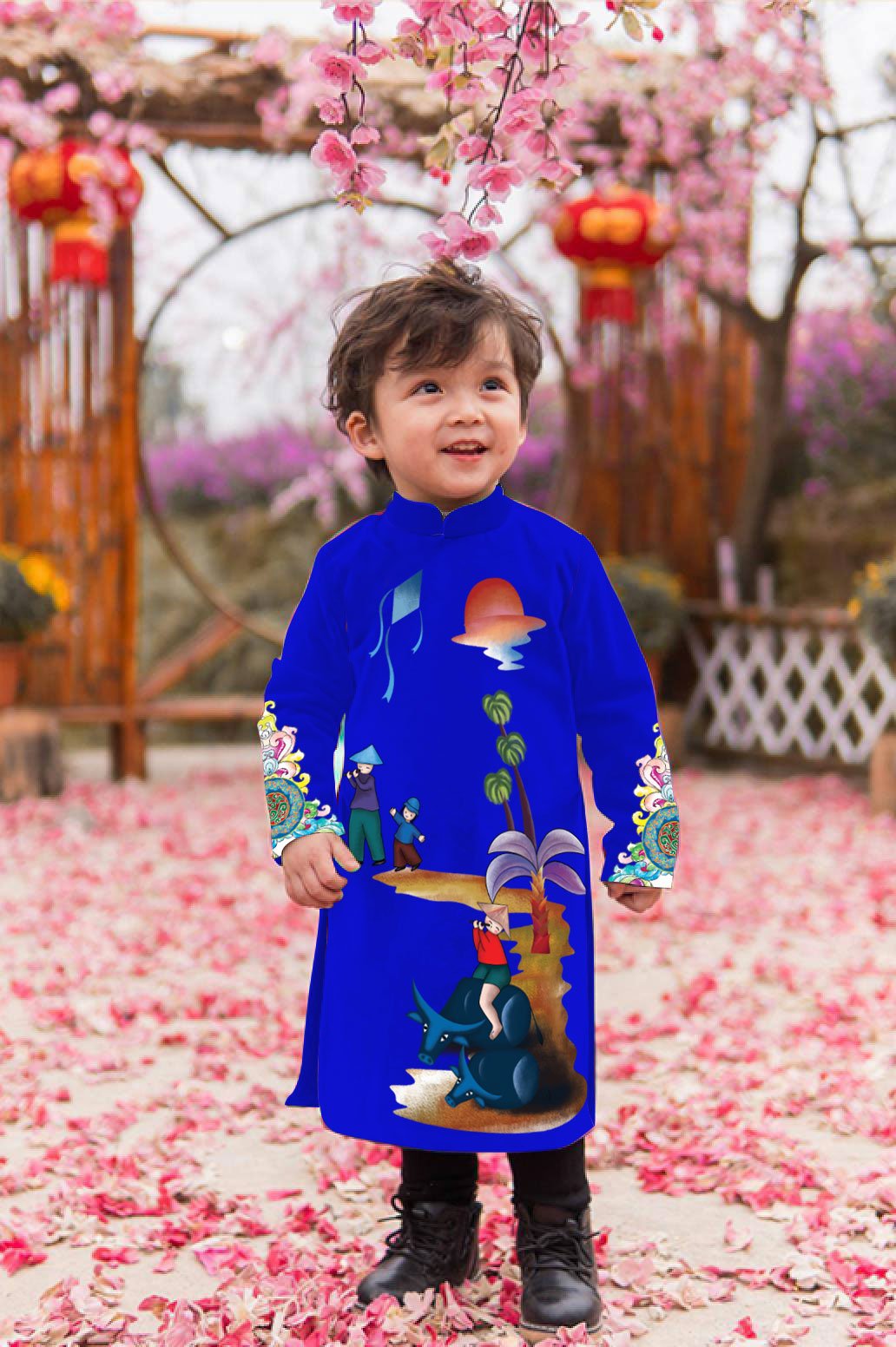 AO DAI CACH TAN HINH TRAU LANG QUE