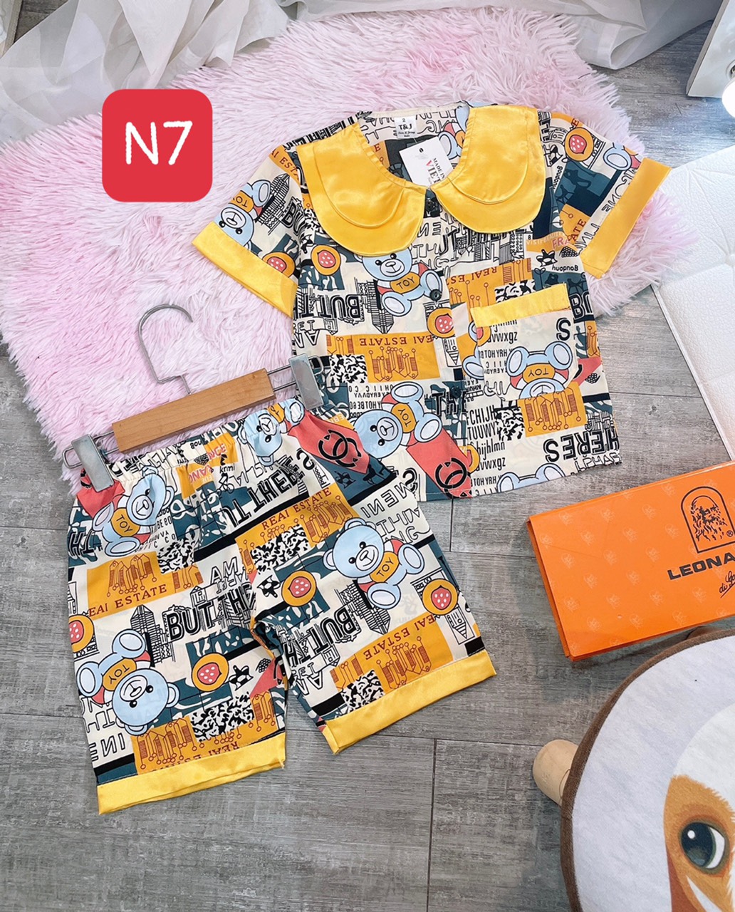 bộ pizama quần lửng lụa mango sz 22-33kg