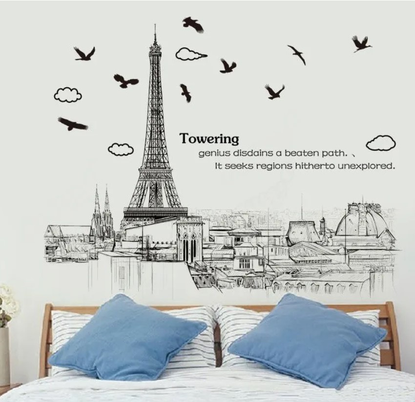 Decal dán tường Tháp Eiffel Sticker Tranh Dán Tường - Decal dán tường trang trí phòng khách, trang trí quán cafe, trang trí shophouse