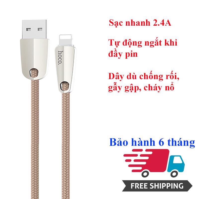 Cáp sạc lightning tự ngắt khi pin đầy 2m dành cho điện thoại iphone 5/6/7/8/x hỗ trợ sạc nhanh 2.4a