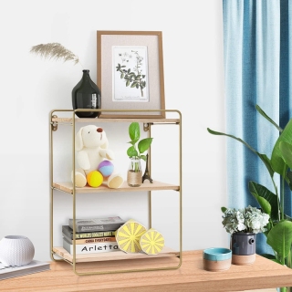 Wall Mounted Shelf Wood Hanging Storage Shelves 3Tier with Solid Metal Floating Shelves for Living Room Bedroom Office thumbnail