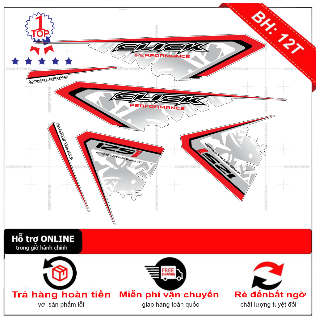 Tem xe click 125i 2017 dán xe trắng