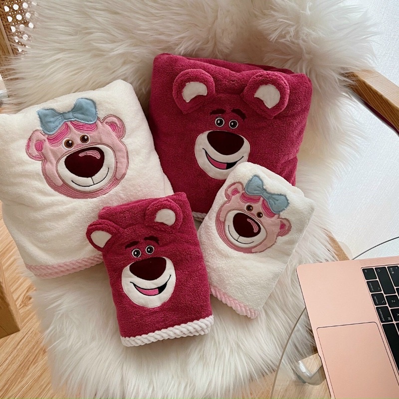 Sét 2 khăn tắm + khăn mặt gấu hồng LOTSO
