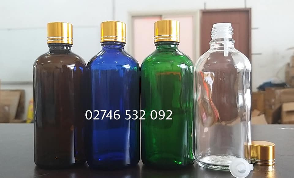 Bộ 2 Chai Tinh Dầu Thủy Tinh 10ml đến 100ml Nắp Nhỏ Giọt Vàng Thân Nhiều Màu