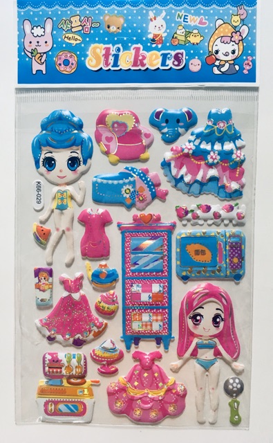 [HCM]Set 10 Bộ Sticker Dán Nổi Búp Bê 3D