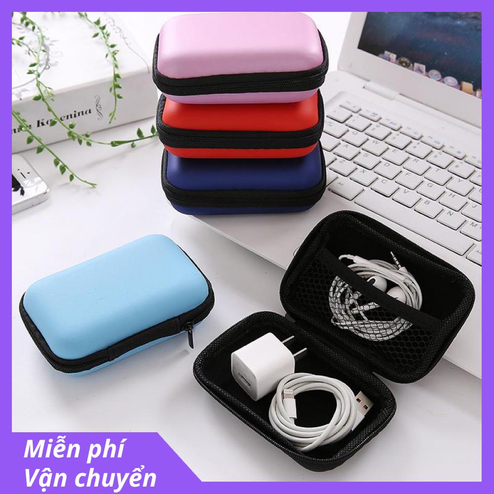 Hộp đựng tai nghe cáp hình chữ nhật, có túi lưới bên trong dễ thương - Bóp đựng tai nghe phụ kiện hộp tai nghe loại to